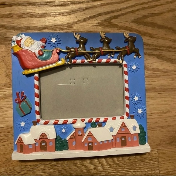 Santa Sleigh & Reindeer Ceramic Picture Frame Photo Christmas Flying - Picture 2 of 3